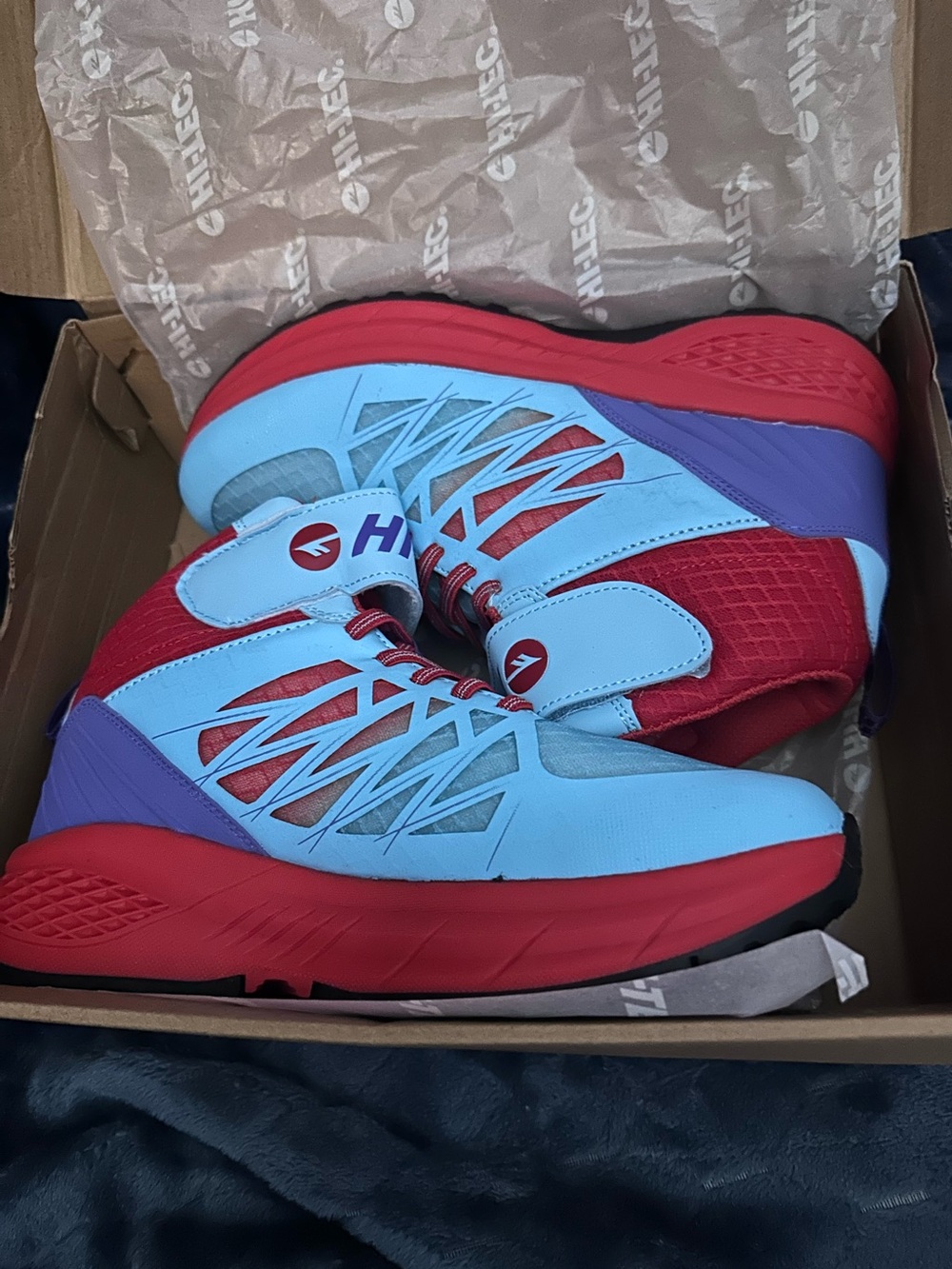 Hi-Tec Trail Destructor Mid JR Shoes NIB Fiery Red Purple Youth 7 Kids Wm 8.5
